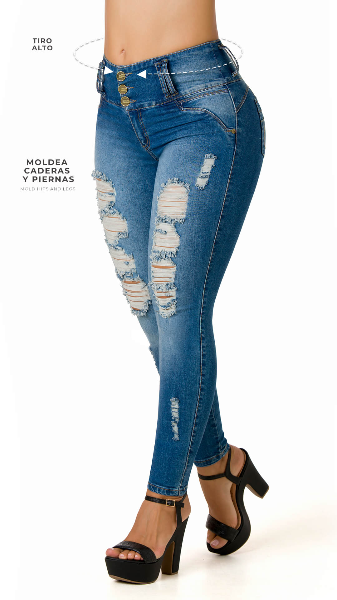 High-rise Butt-Lifting Jeans with Rips 21285DPAP-B – Ska Studio Usa