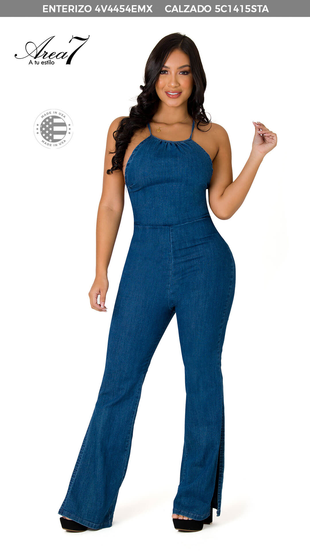 Denim Open Back Flare Jumpsuit 4V4454EMX Ska Studio Usa