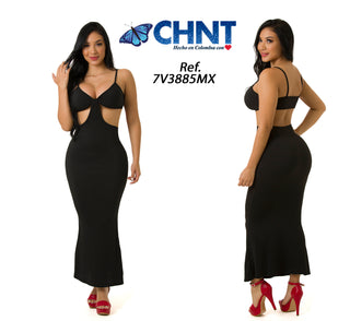 Vestido Maxi Cuello En V Negro  7V3885MX - Negro