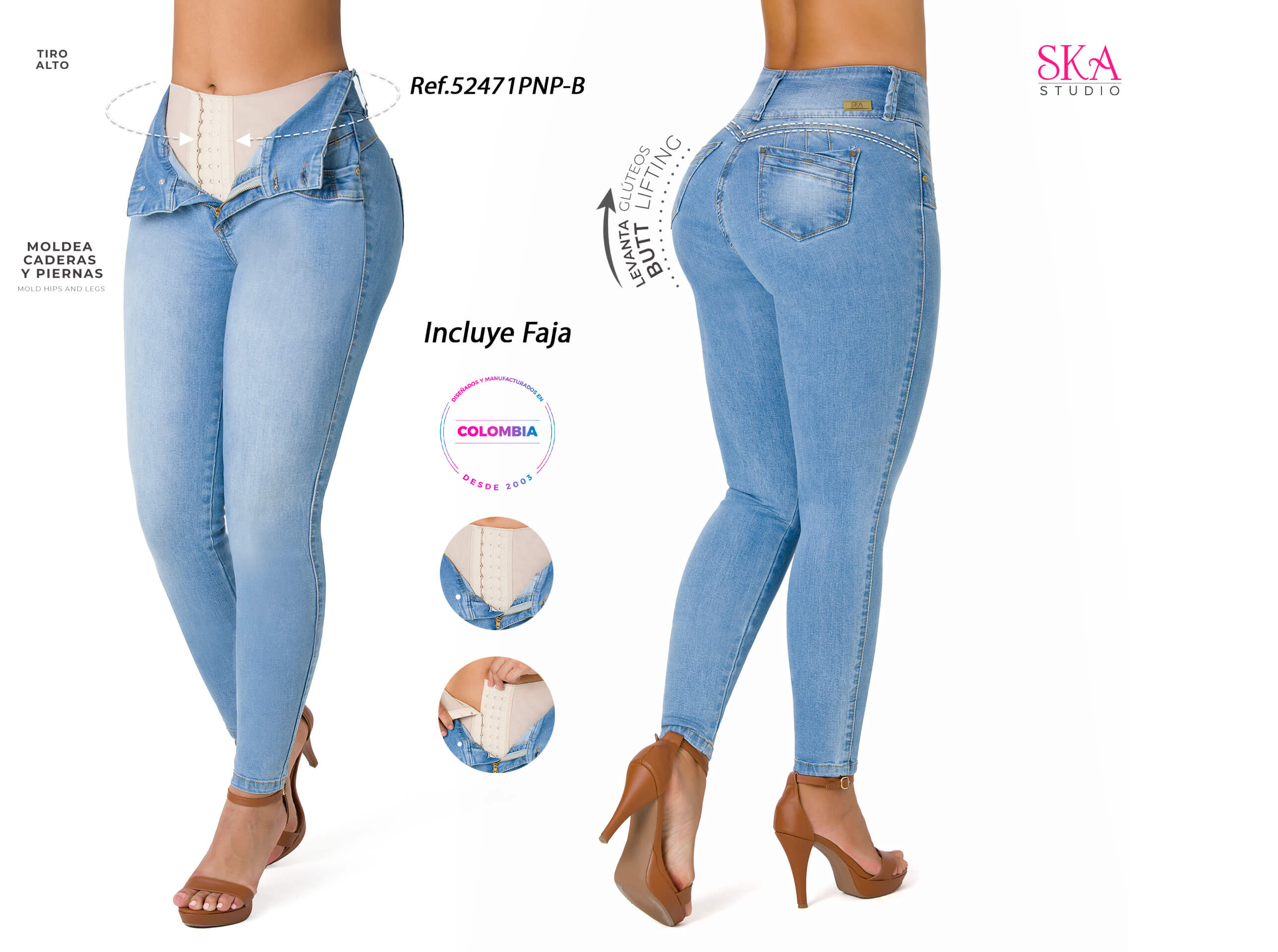Jeans de cintura alta para mujer (color : B, talla : 32)