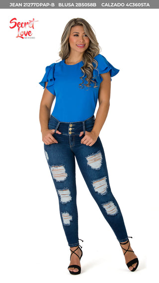 Blusa Manga Corta Y Con Volantes 2B5058B - Azul