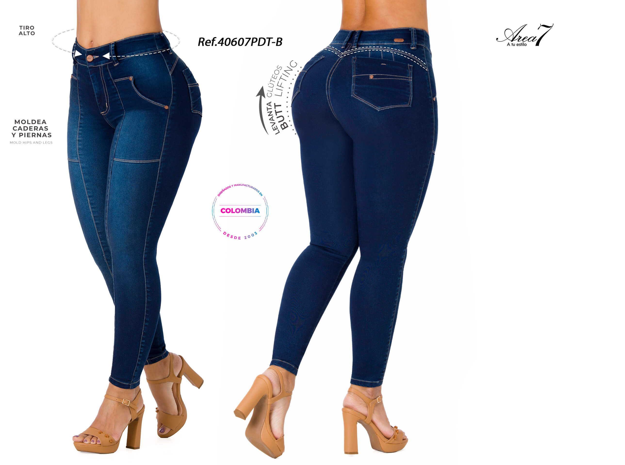 High-rise Butt-Lifting Jeans with Semi Lateral Strap 52463PAP-B