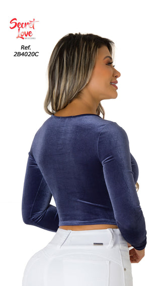 Blusa Corta De Terciopelo 2B4020C - Azul Oscuro