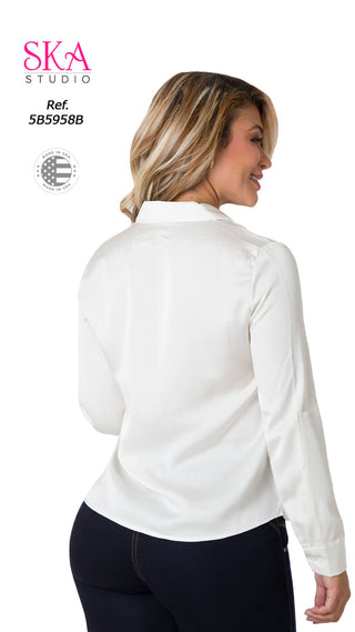 Blusa cuello camisero 5B5958B - Blanco